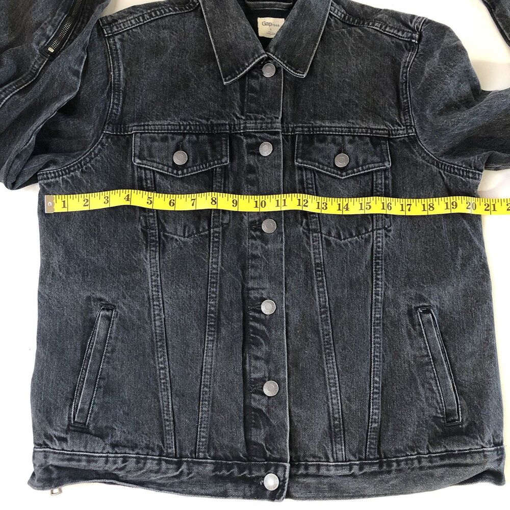 Gap 1969 Women’s Washed Black Jean Jacket Biker Style Cuff & Side Zip Large - Picture 4 of 16
